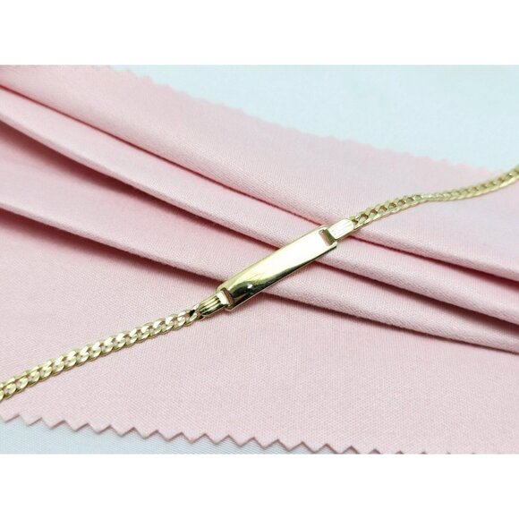 Unique Baby 14K Karat Solid Yellow Gold Designer Curb Link ID Bracelet 5.50